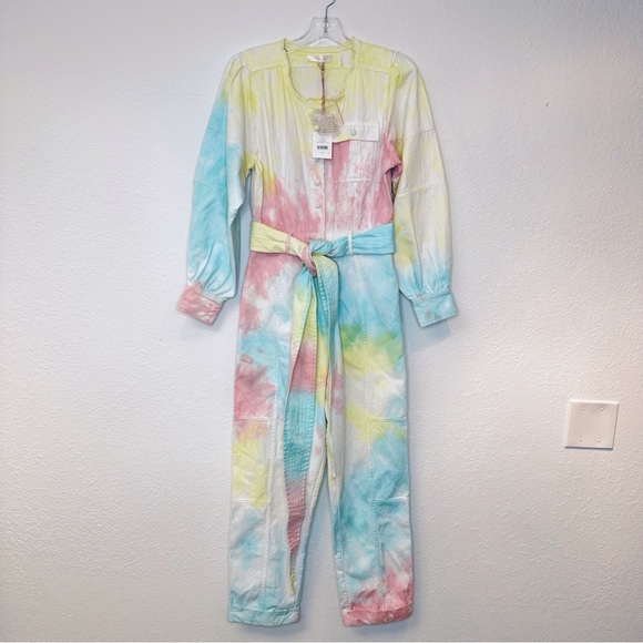 LOVESHACKFANCY Paca Rainbow Jumpsuit Radial Pastel Tie Dye New With Tags Size 4 - Picture 5 of 15